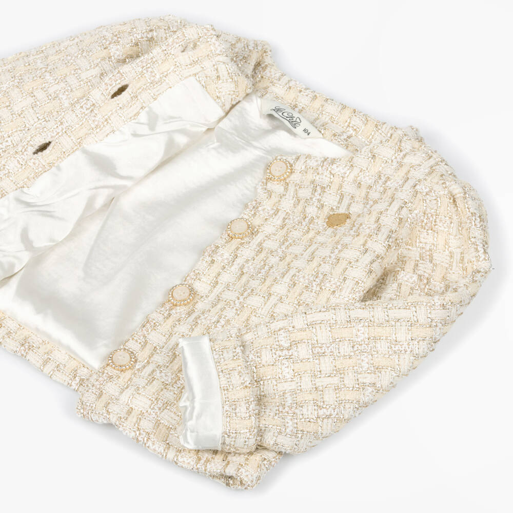 Le Chic-Girls Ivory & Gold Shimmery Tweed Jacket | Childrensalon Outlet