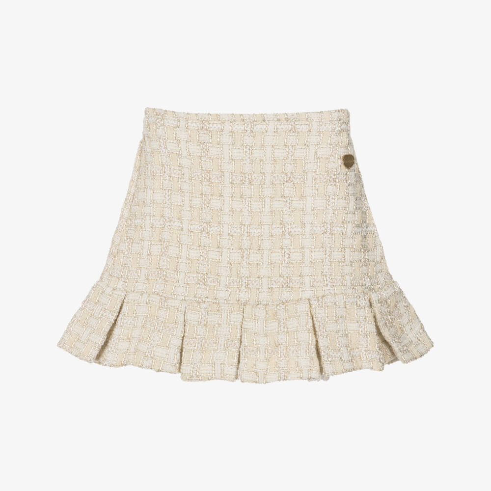 Le Chic-Girls Ivory & Gold Shimmery Tweed Skirt | Childrensalon Outlet
