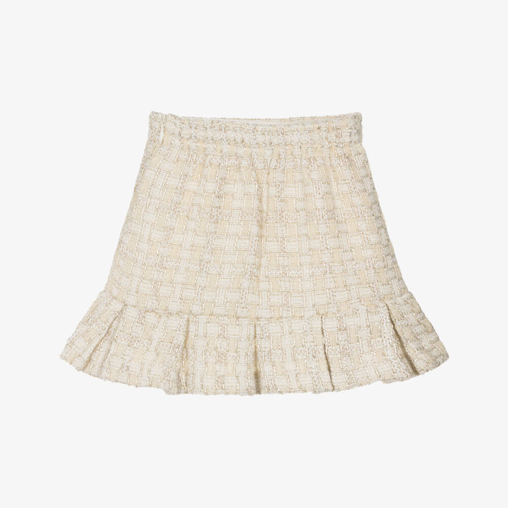 Le Chic-Girls Ivory & Gold Shimmery Tweed Skirt | Childrensalon Outlet