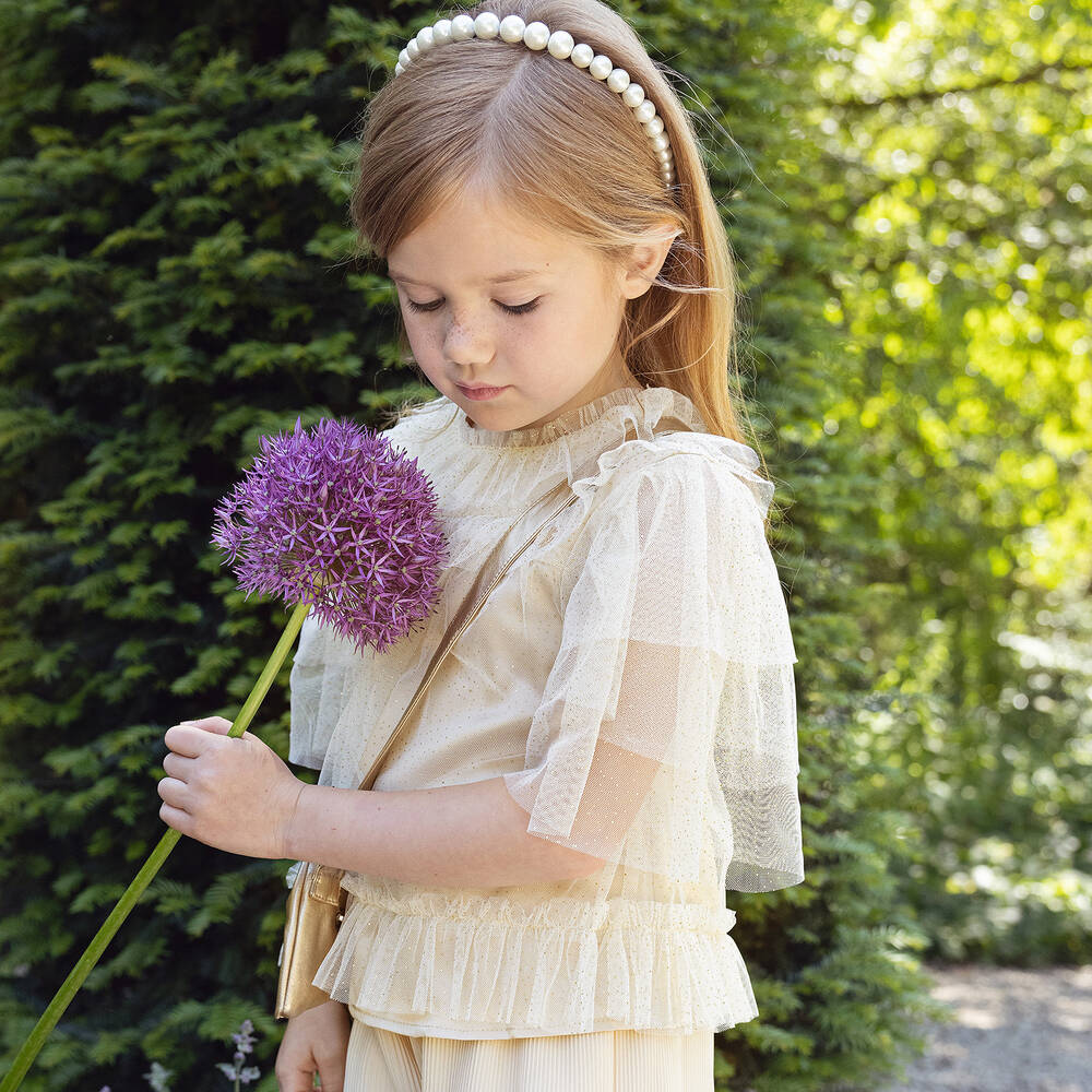 Le Chic-Girls Ivory & Gold Tulle Blouse | Childrensalon Outlet
