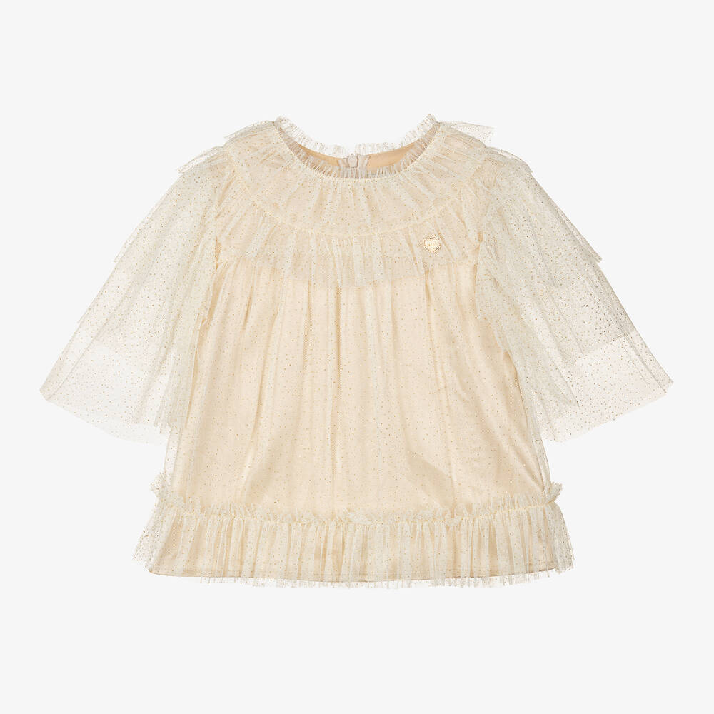 Le Chic-بلوز تول لون عاجي وذهبي للبنات | Childrensalon Outlet