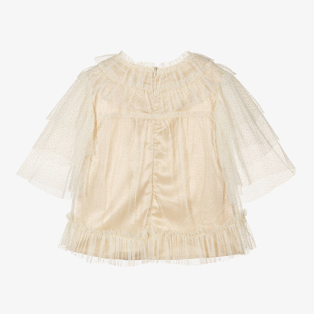 Le Chic-Girls Ivory & Gold Tulle Blouse | Childrensalon Outlet