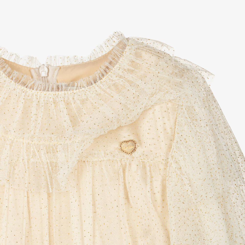 Le Chic-Girls Ivory & Gold Tulle Blouse | Childrensalon Outlet