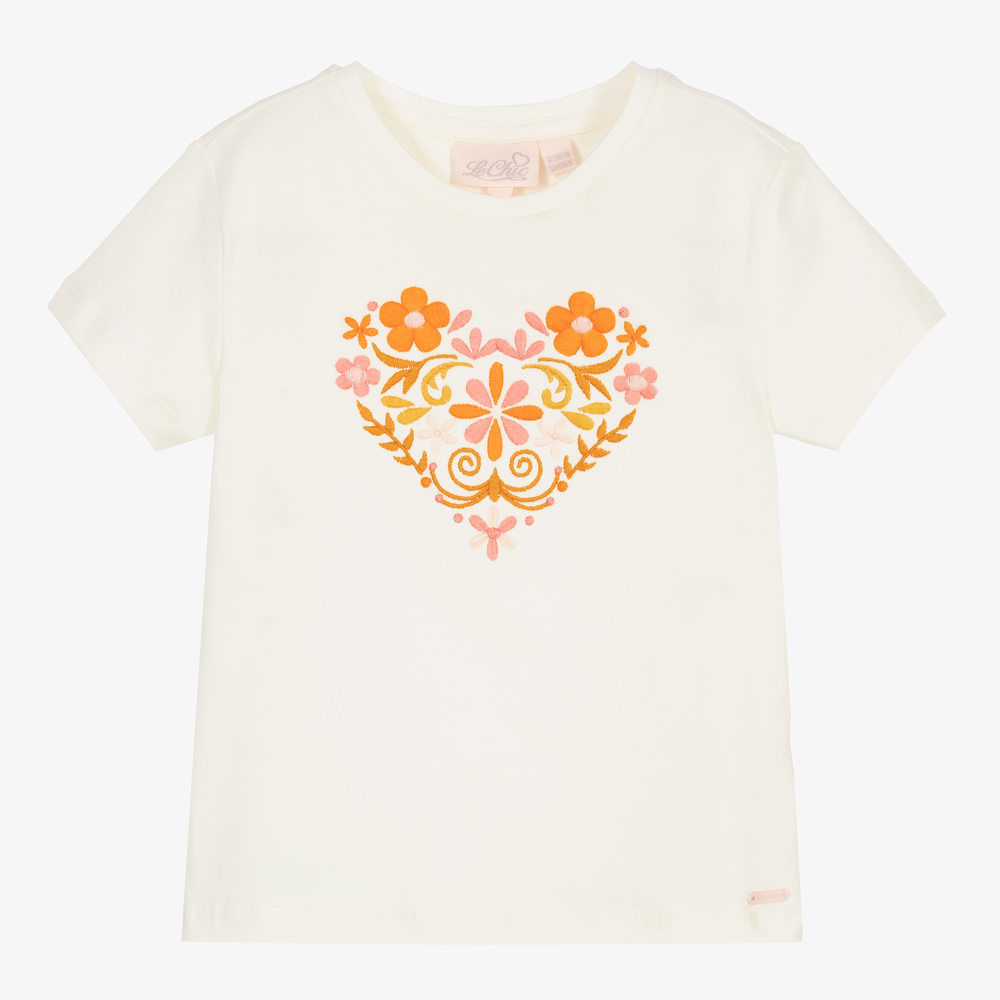 Le Chic - Girls Ivory Heart T-Shirt | Childrensalon