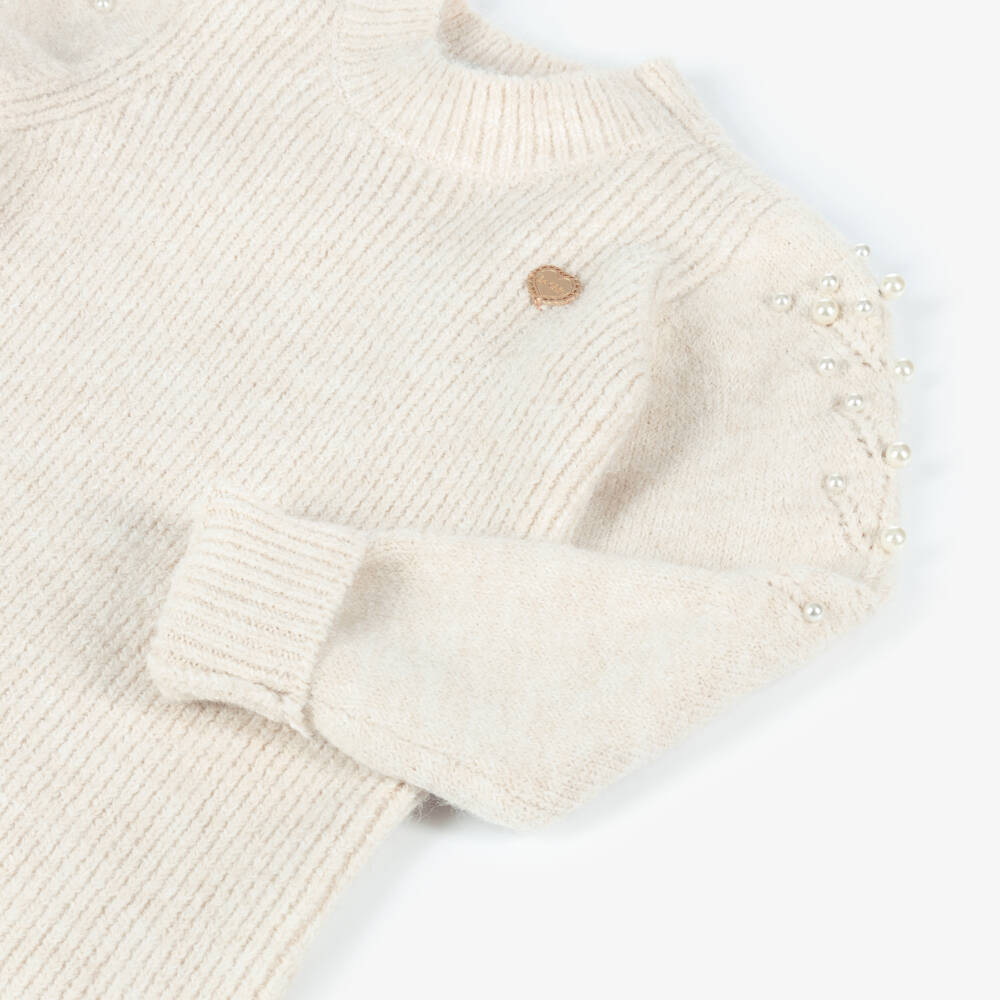 Le Chic-Girls Ivory Knit Pearl Dress | Childrensalon Outlet