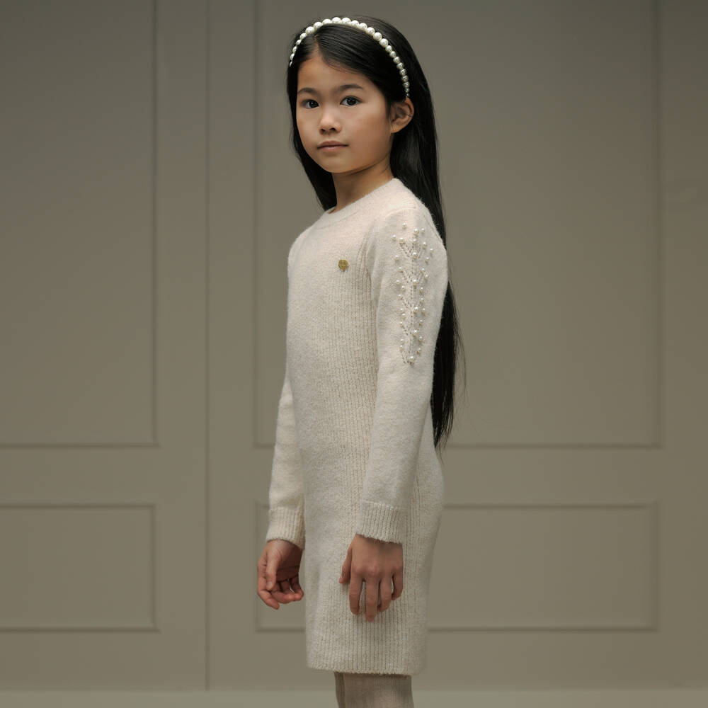 Le Chic-Girls Ivory Knit Pearl Dress | Childrensalon Outlet