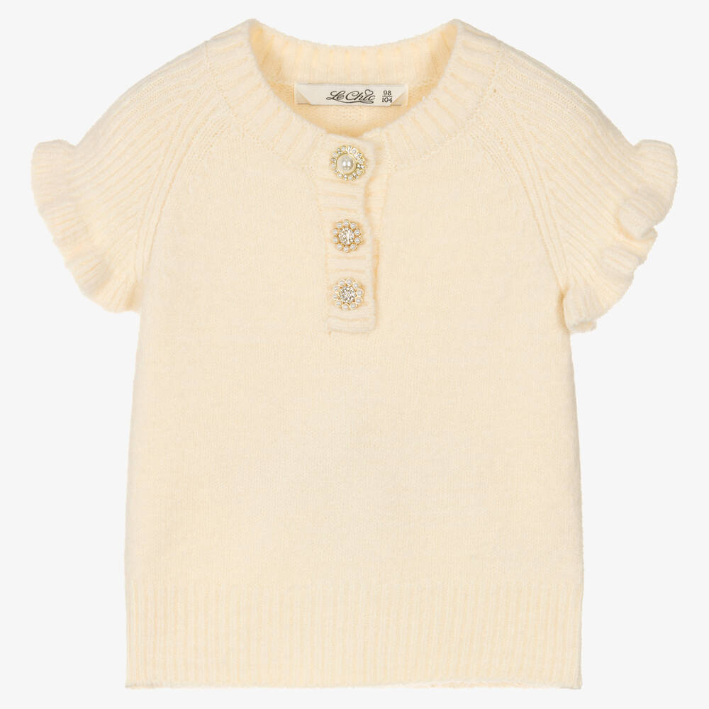 Le Chic - Girls Ivory Knitted Sweater  | Childrensalon