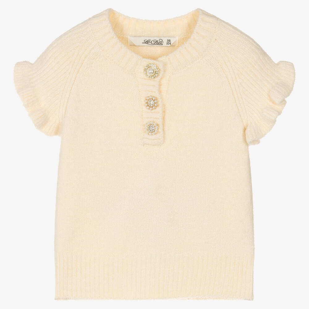 Le Chic - Pull ivoire en maille fille  | Childrensalon