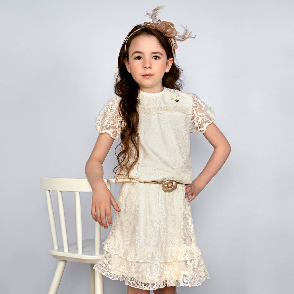 Girls ivory chiffon top & sequence Lace pants
