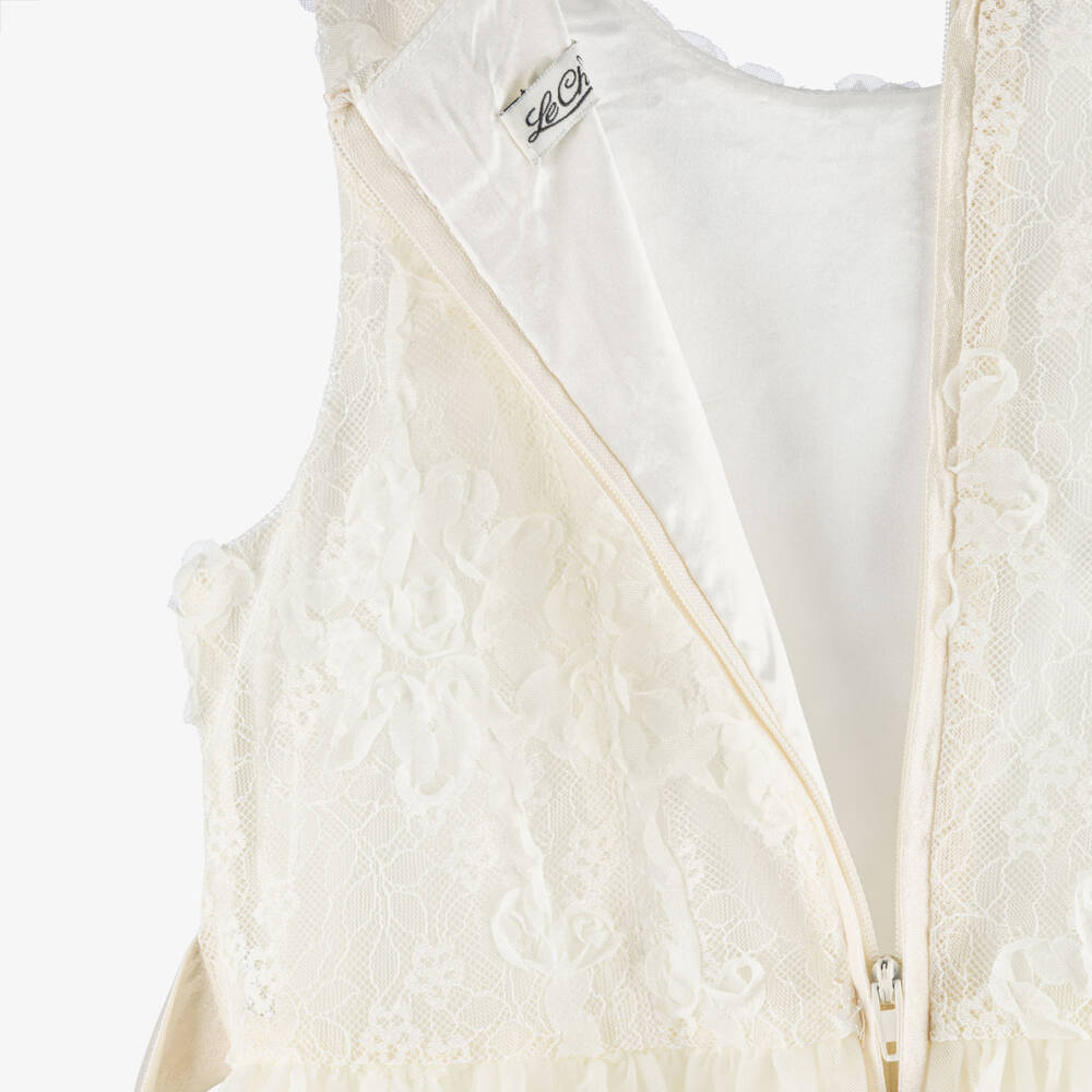 Le Chic-Girls Ivory Lace & Tulle Dress with Pearl Beads | Childrensalon Outlet