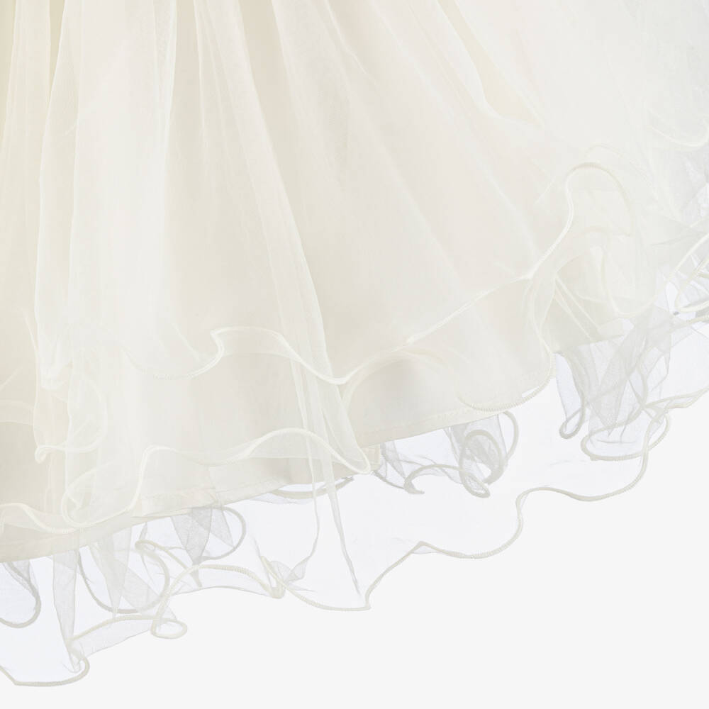 Le Chic-Girls Ivory Lace & Tulle Dress with Pearl Beads | Childrensalon Outlet