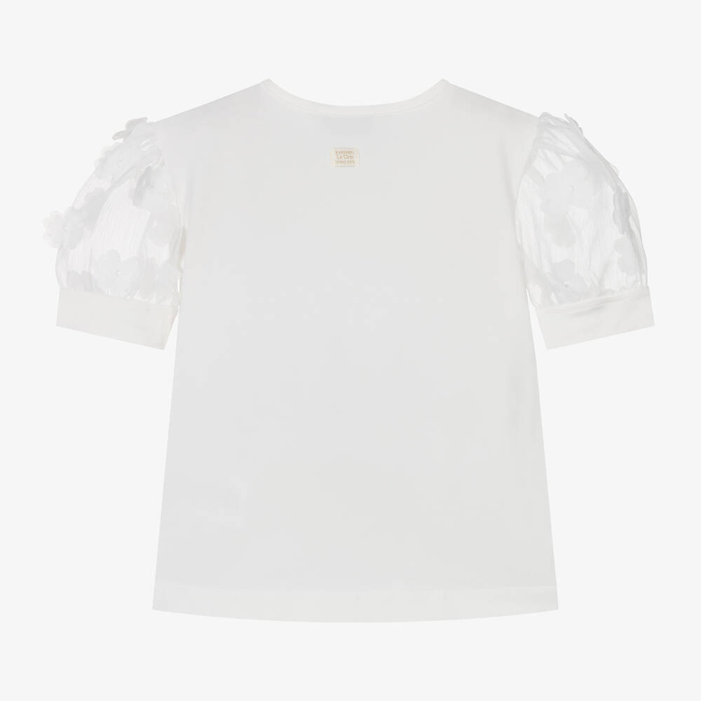 Le Chic-Girls Ivory Organic Cotton T-Shirt | Childrensalon Outlet
