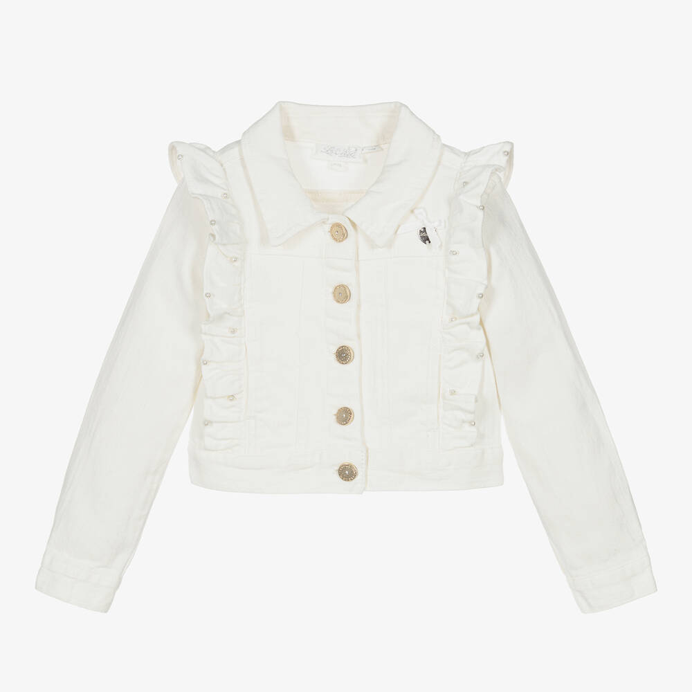 Le Chic - Elfenbeinfarbene Perlen-Jeansjacke | Childrensalon