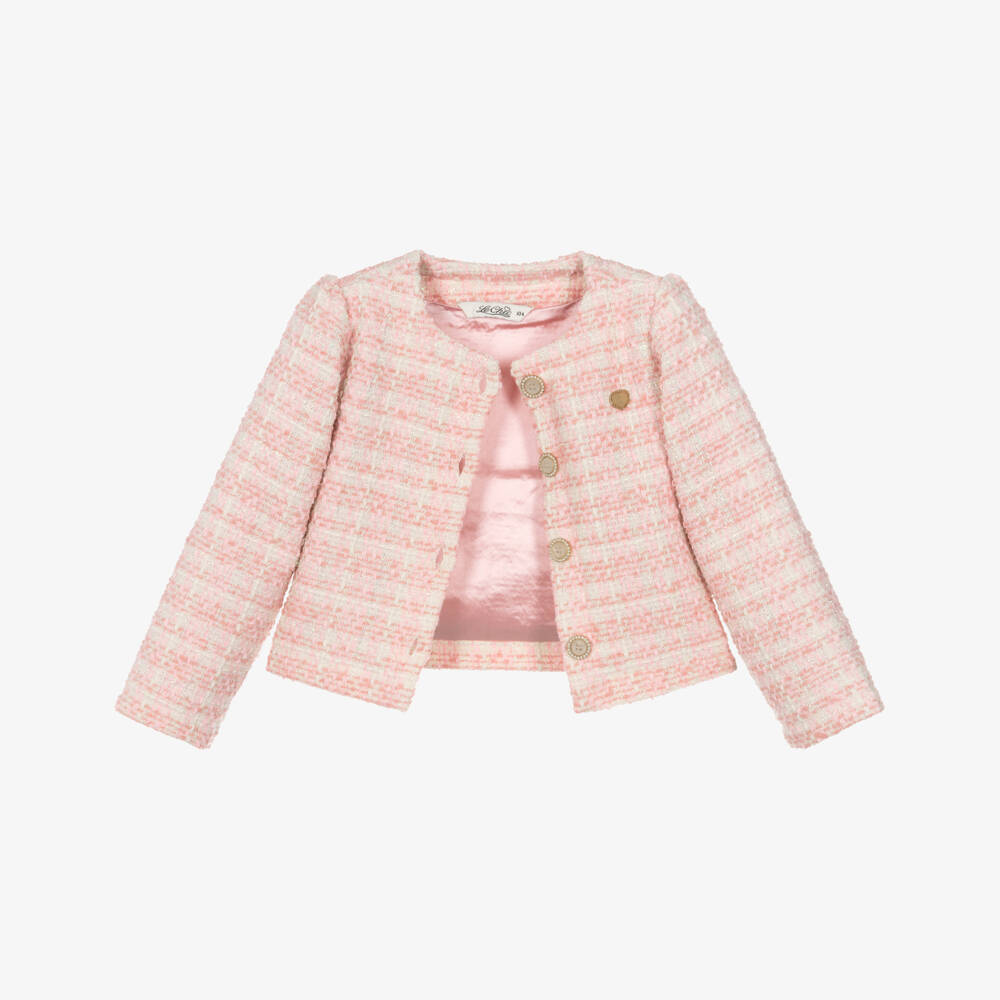 Le Chic-Розовый твидовый жакет для девочек | Childrensalon Outlet
