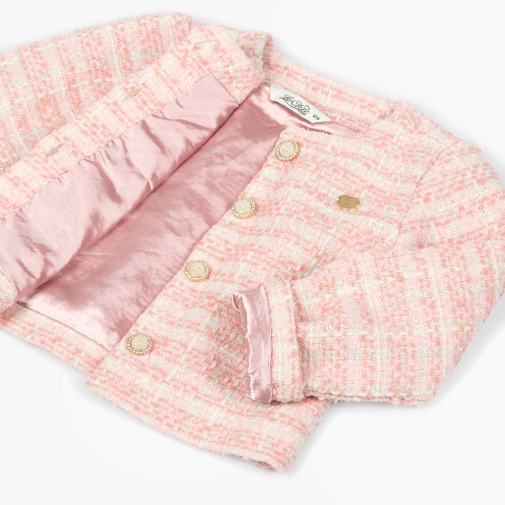 Le Chic-Розовый твидовый жакет для девочек | Childrensalon Outlet