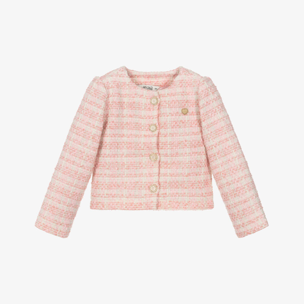 Le Chic-Розовый твидовый жакет для девочек | Childrensalon Outlet