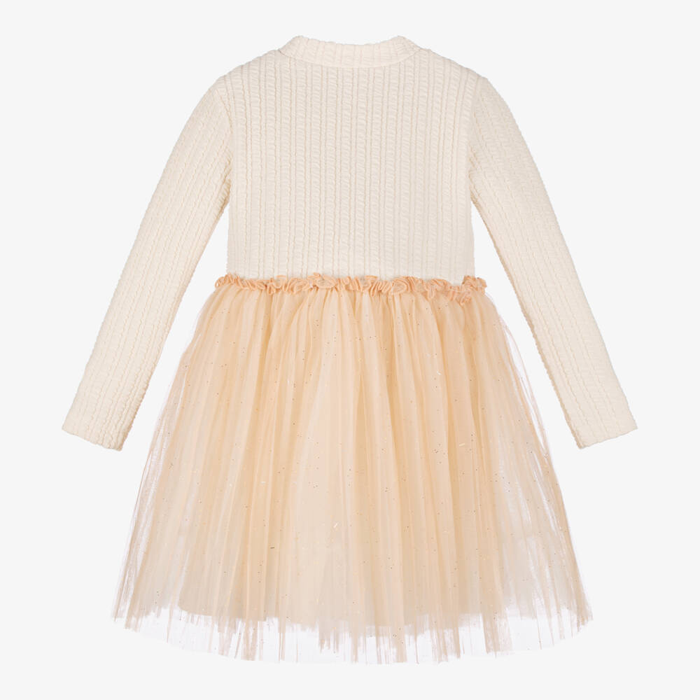 Le Chic-Girls Ivory & Pink Sparkle Tulle Gown | Childrensalon Outlet