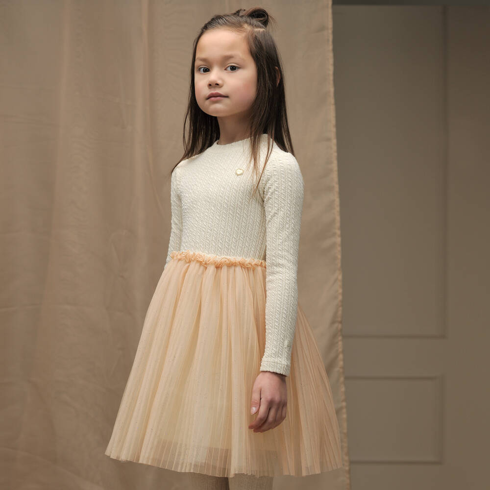 Le Chic-Girls Ivory & Pink Sparkle Tulle Gown | Childrensalon Outlet
