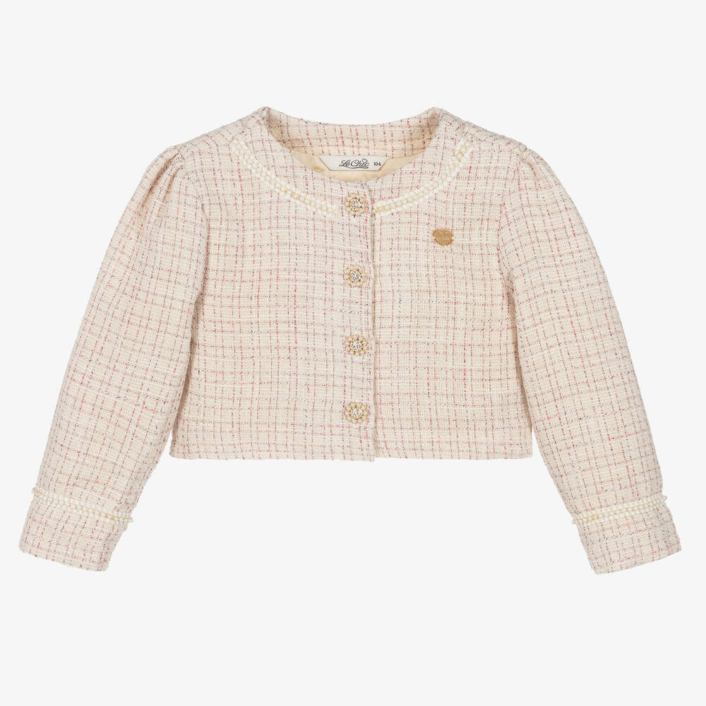 Le Chic - Tweedjacke für Mädchen in Elfenbein und Rosa  | Childrensalon