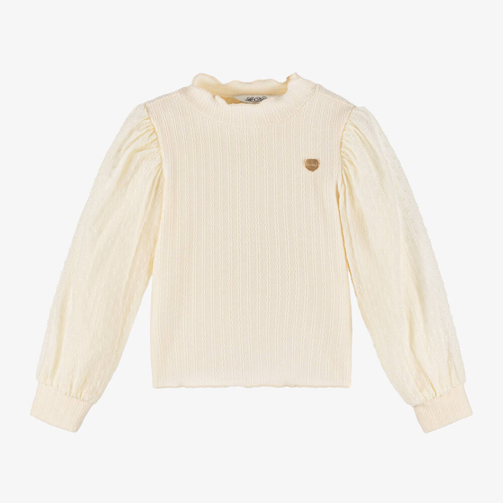 Le Chic-Girls Ivory Puffed Sleeve Turtleneck Top | Childrensalon Outlet
