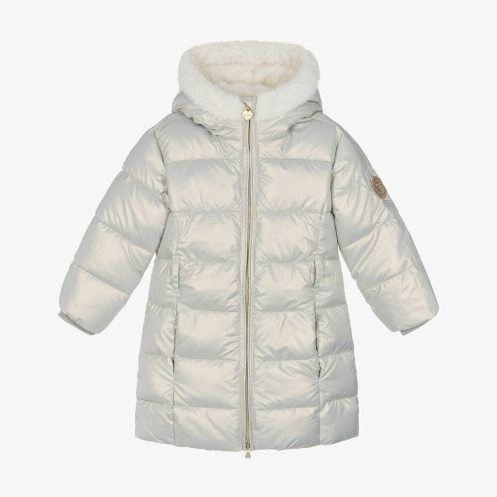 Le Chic-Girls Ivory Puffer Coat with Bag Belt & Golden Sheen | Childrensalon Outlet