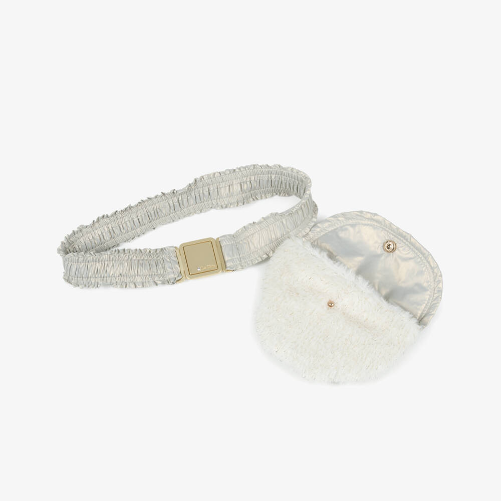 Le Chic-Girls Ivory Puffer Coat with Bag Belt & Golden Sheen | Childrensalon Outlet