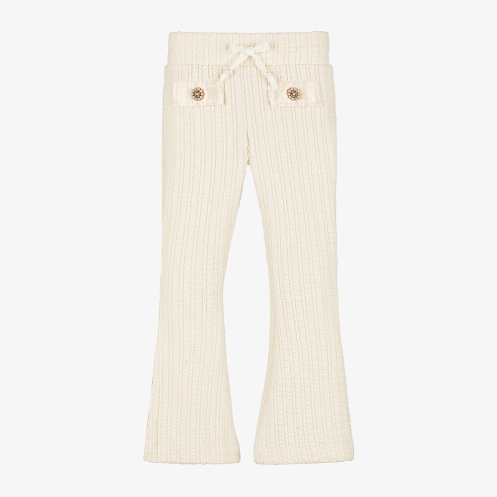 Le Chic-Girls Ivory Ribbed Knit Trousers | Childrensalon Outlet