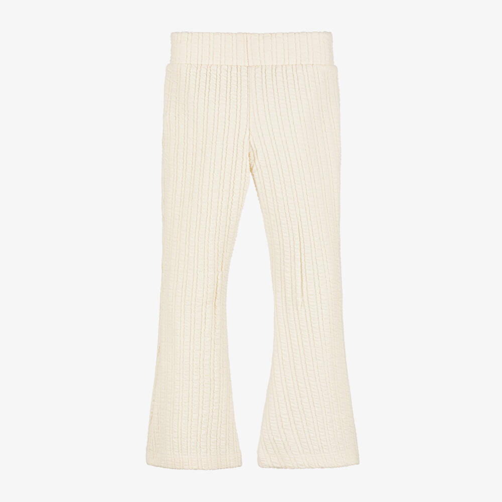 Le Chic-Girls Ivory Ribbed Knit Trousers | Childrensalon Outlet