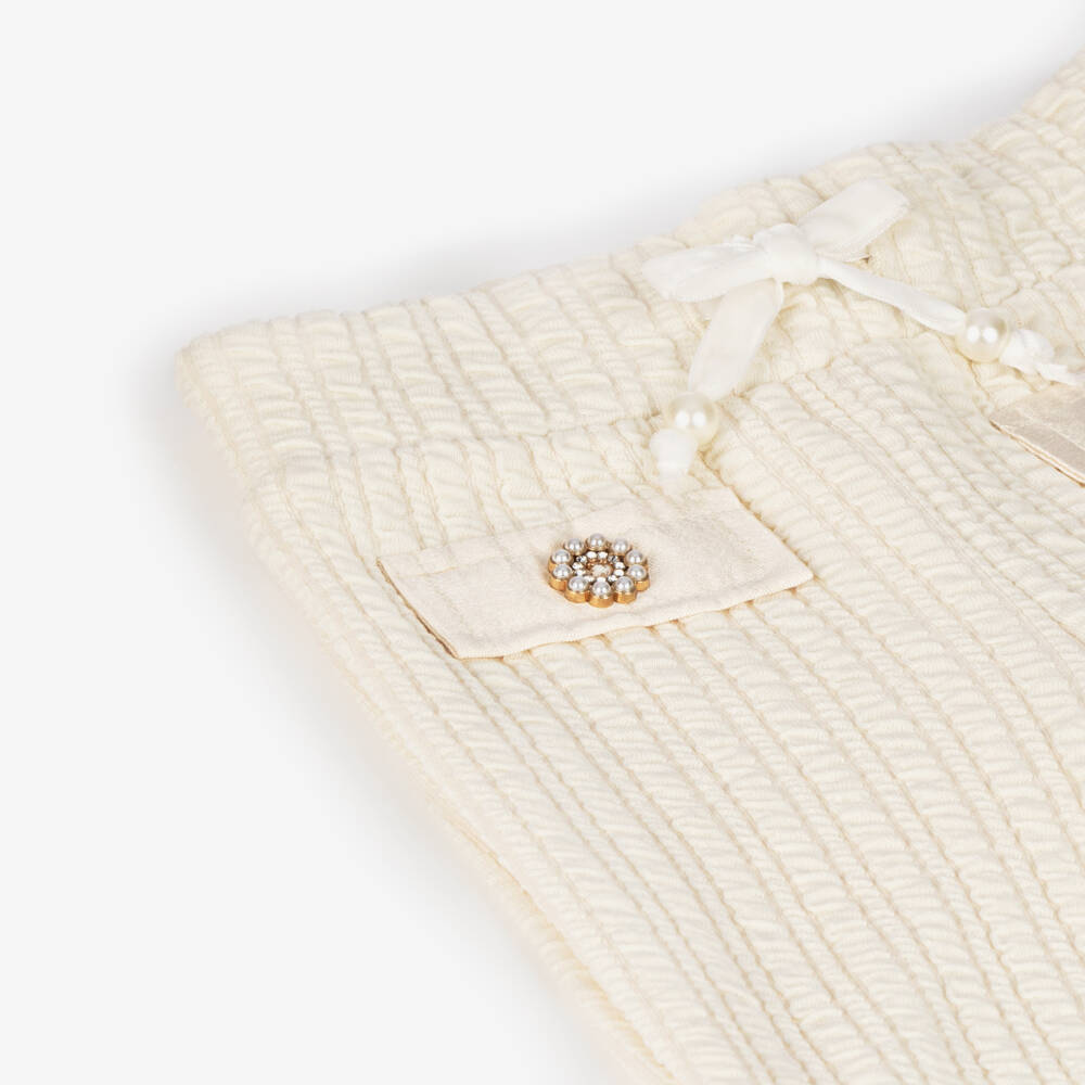 Le Chic-Girls Ivory Ribbed Knit Trousers | Childrensalon Outlet