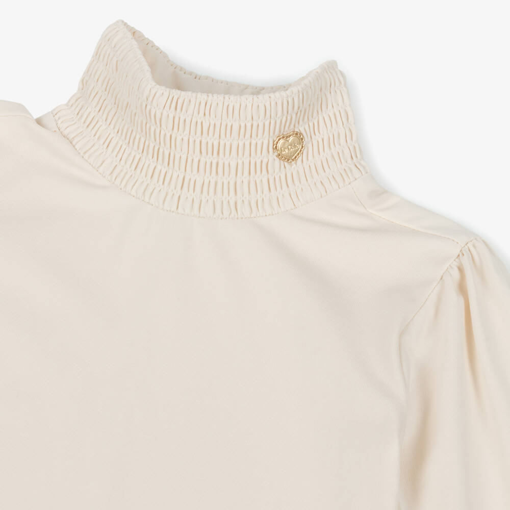 Le Chic-Girls Ivory Shirred Long Sleeve Top | Childrensalon Outlet