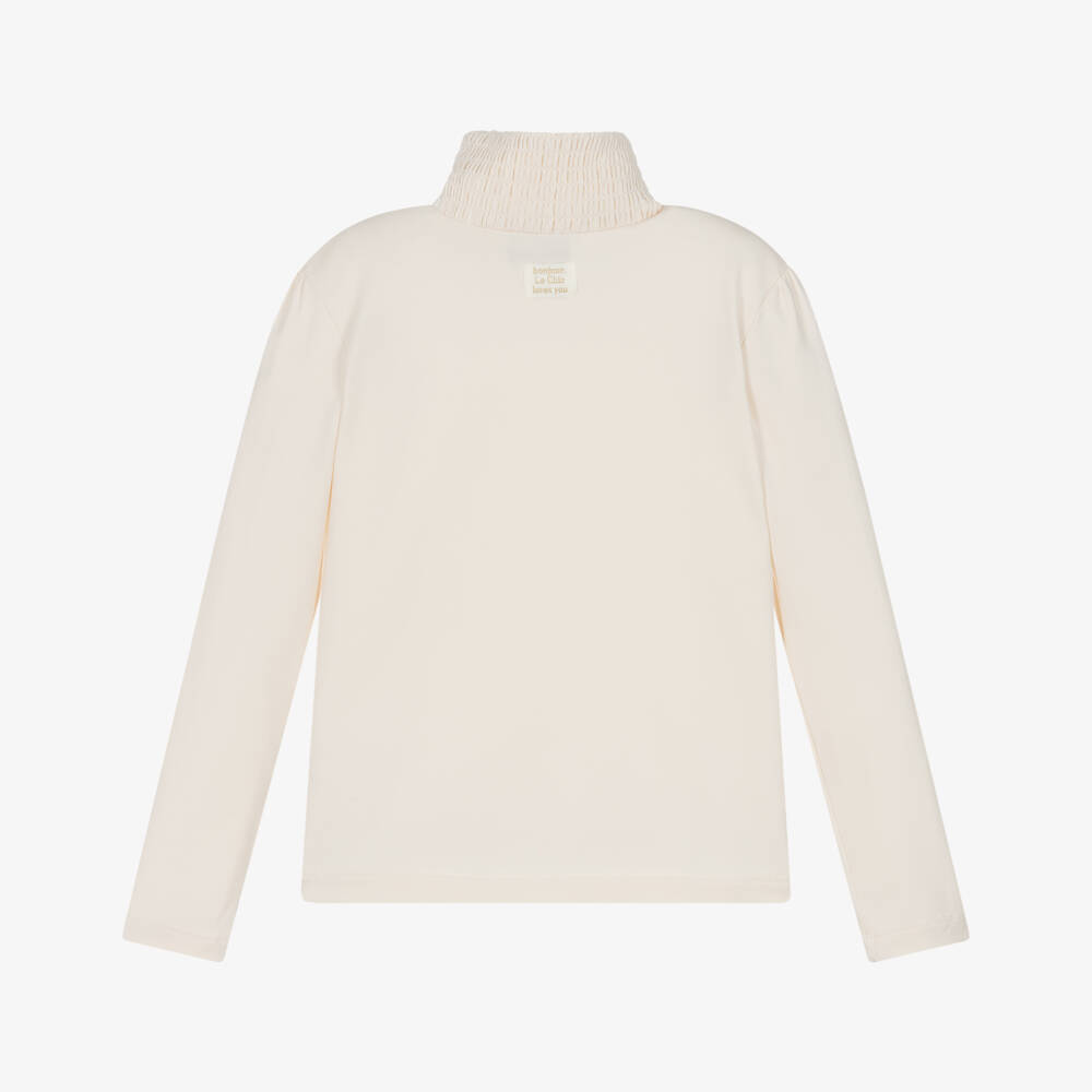 Le Chic-Girls Ivory Shirred Long Sleeve Top | Childrensalon Outlet