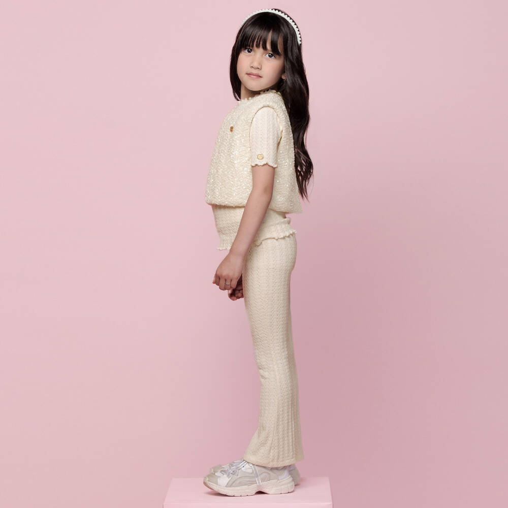 Le Chic-Girls Ivory Soft Knit Leggings | Childrensalon Outlet