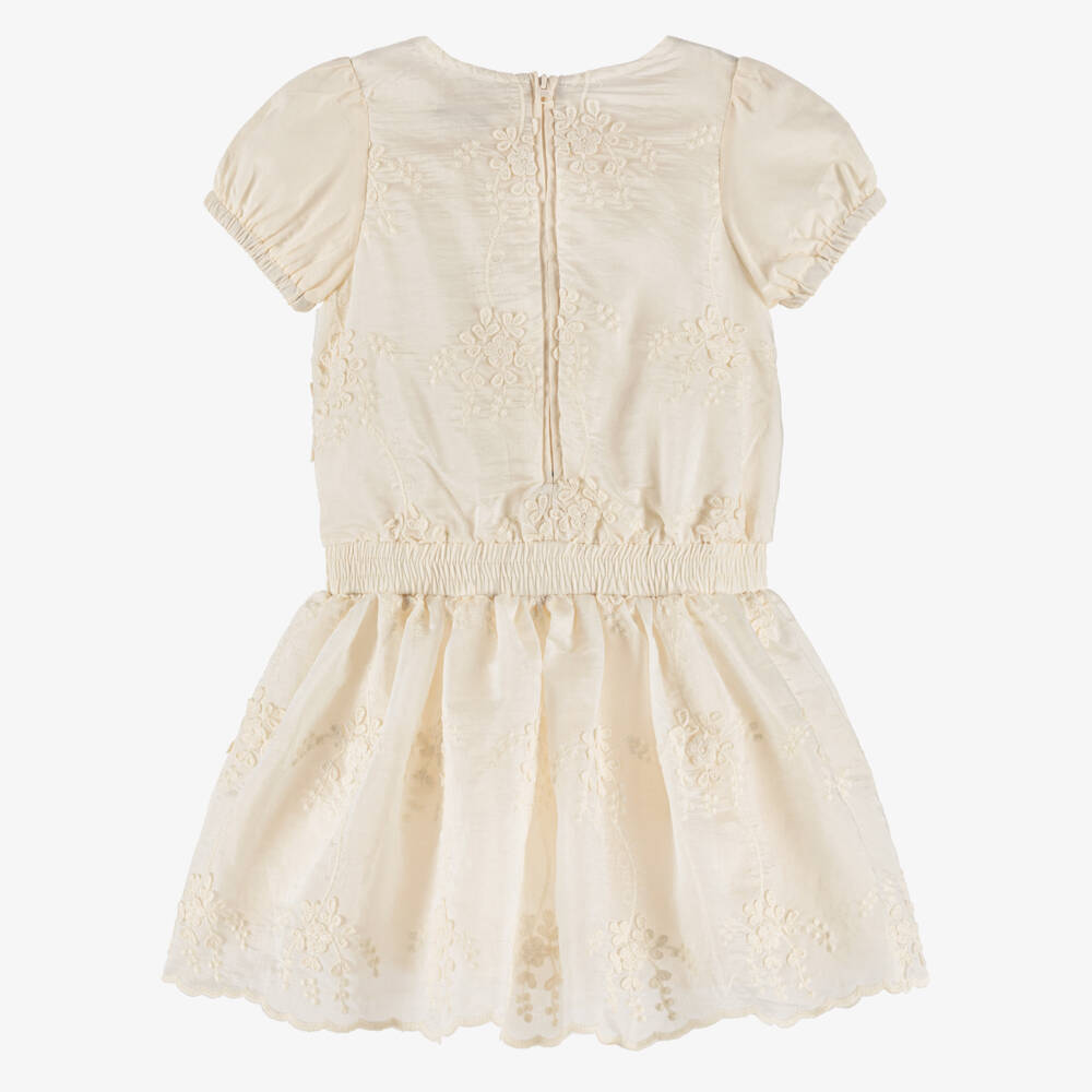 Le Chic-Кремовое платье из вуали с цветочными деталями для девочек | Childrensalon Outlet