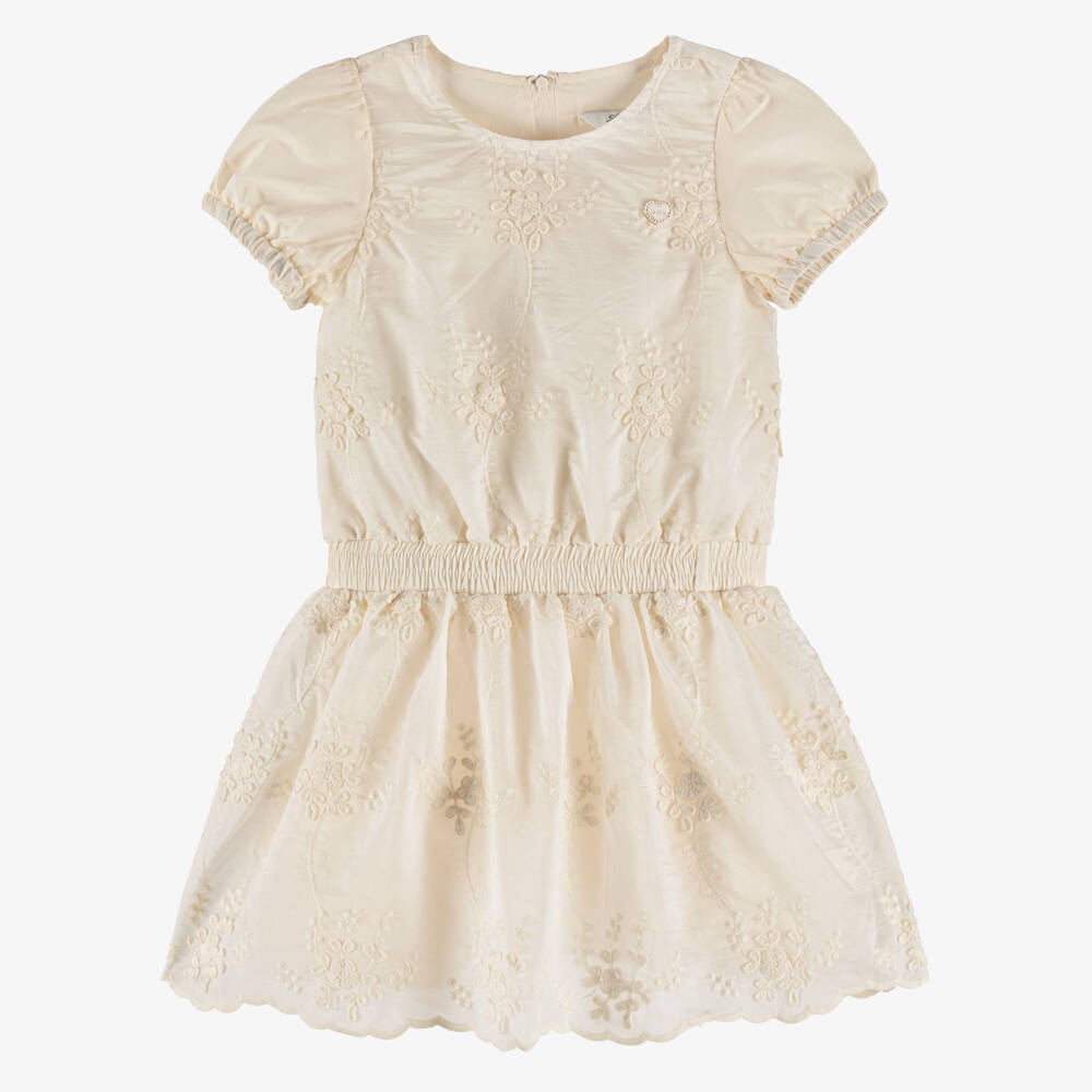 Le Chic-Кремовое платье из вуали с цветочными деталями для девочек | Childrensalon Outlet