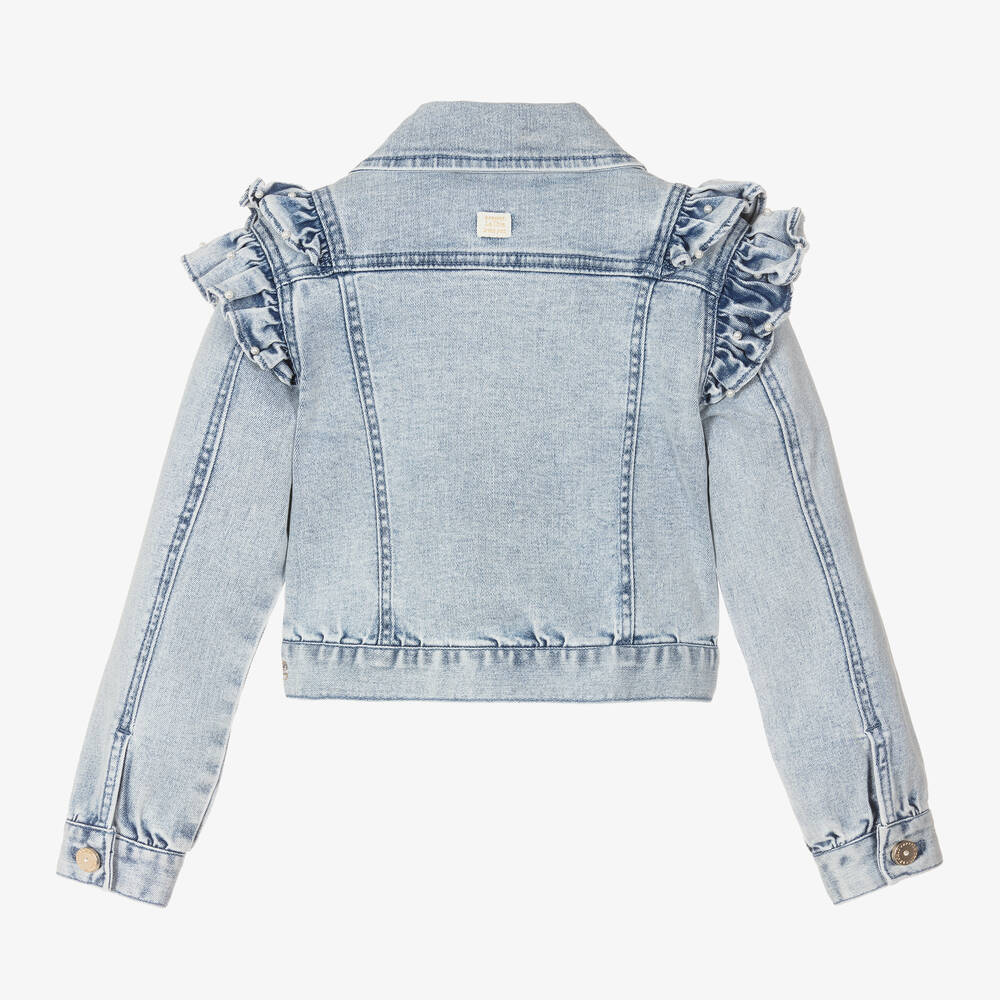 Le Chic-Girls Light Blue Ruffle Denim Jacket | Childrensalon Outlet