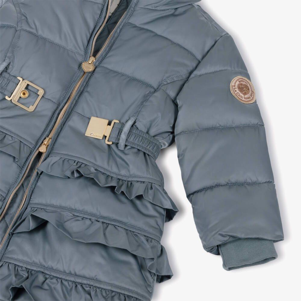 Le Chic-Girls Long Blue Hooded Jacket | Childrensalon Outlet