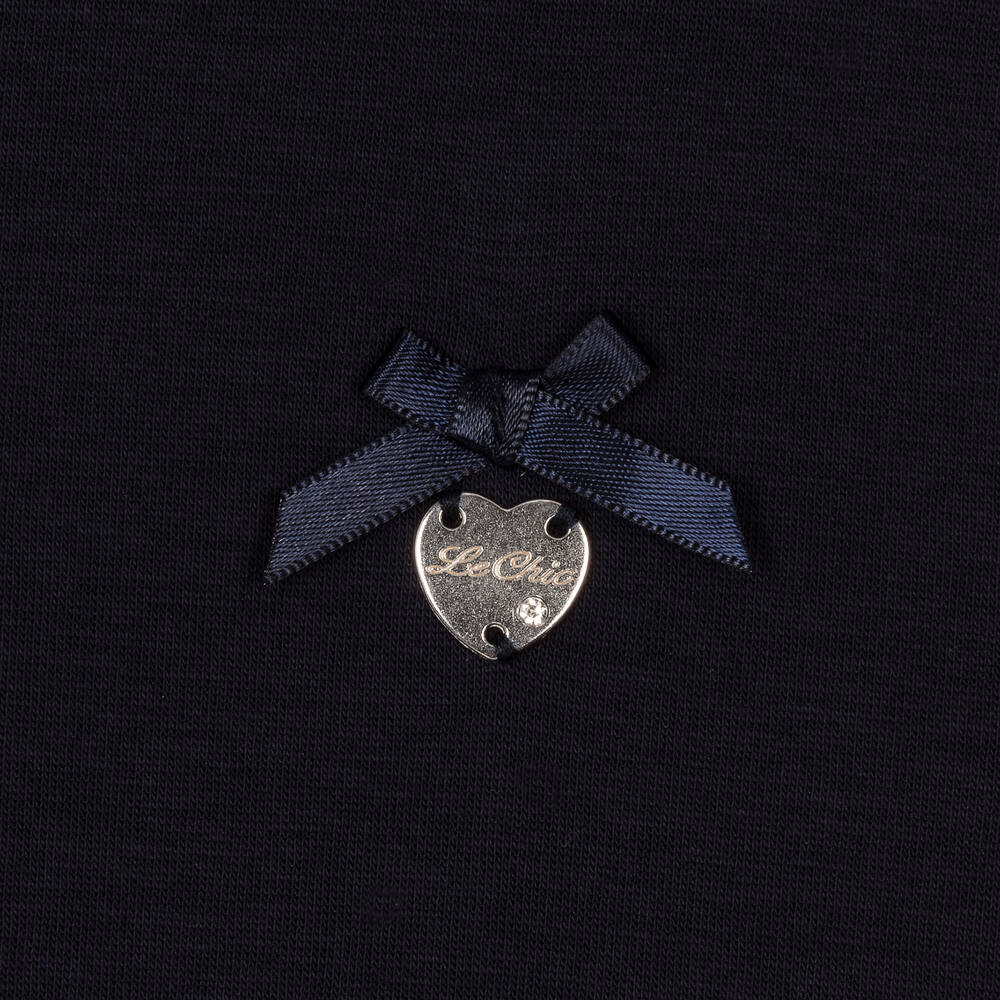 Le Chic-Girls Navy Blue Cotton Jersey Dress | Childrensalon Outlet