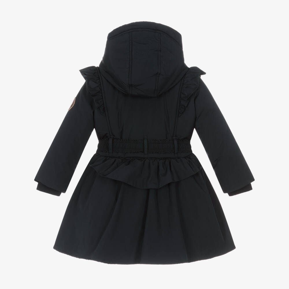 Le Chic-Girls Navy Blue Hooded Coat with Ruffles | Childrensalon Outlet