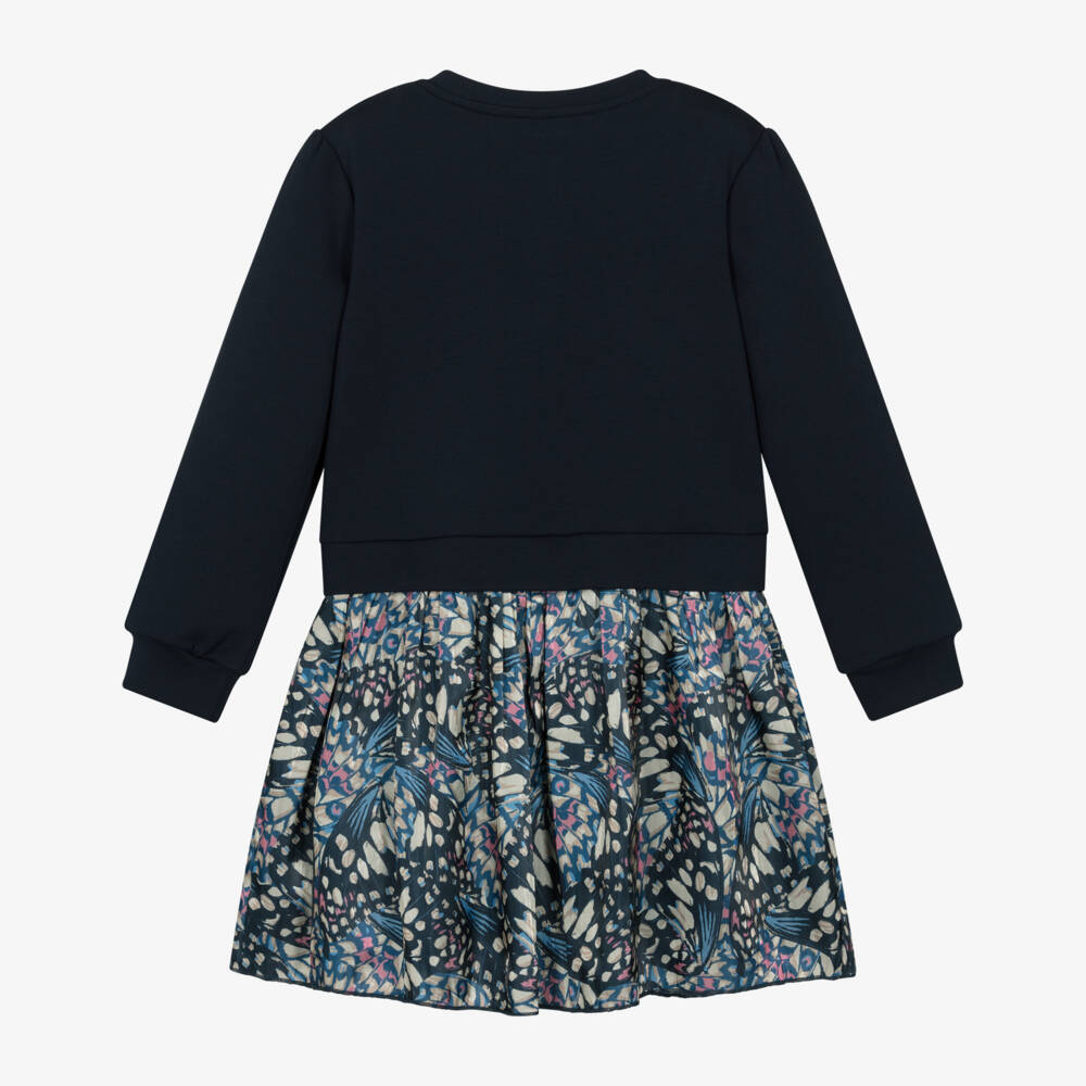 Le Chic-Girls Navy Blue Jersey Butterfly Print Dress | Childrensalon Outlet