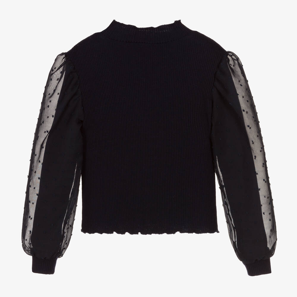 Le Chic-Girls Navy Blue Ribbed Sweater | Childrensalon Outlet