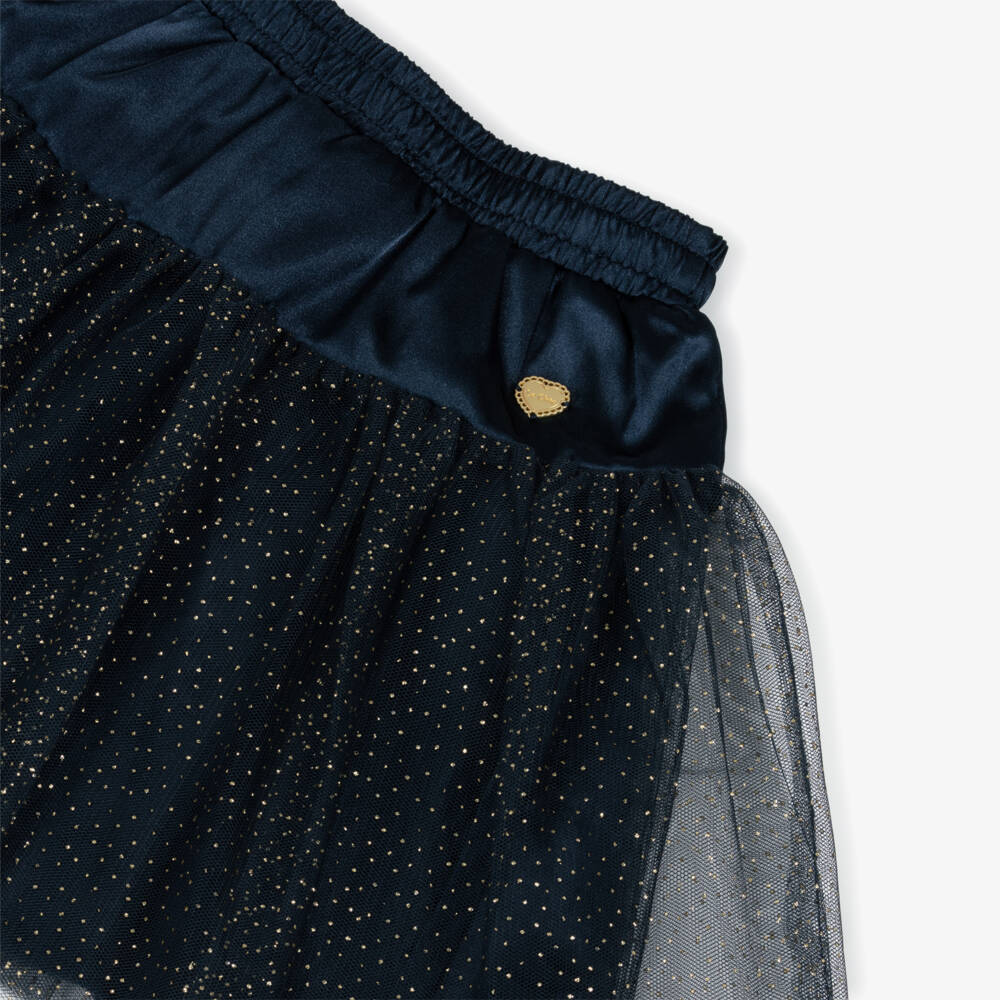 Le Chic-Girls Navy Blue Satin & Glittery Tulle Skirt | Childrensalon Outlet