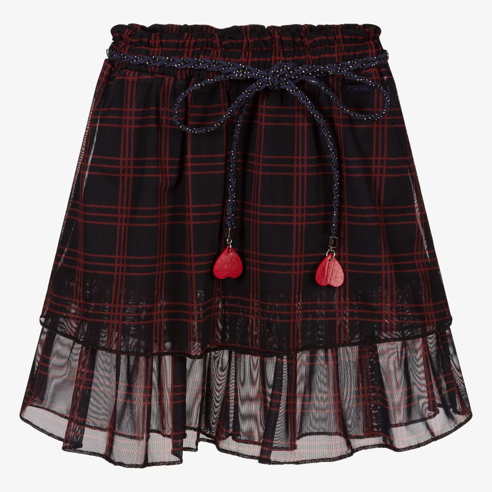 Le Chic - Girls Navy Blue Tartan Skirt | Childrensalon