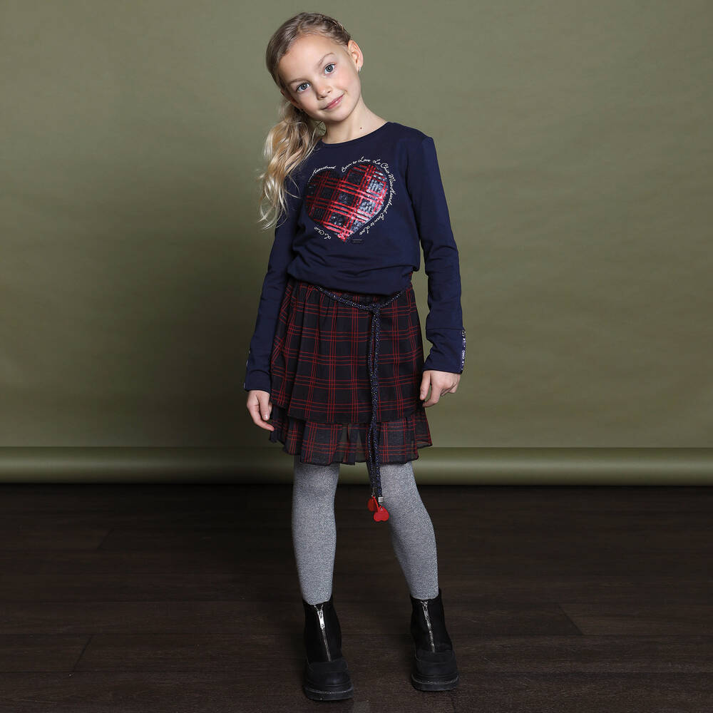 Le Chic-Girls Navy Blue Tartan Skirt | Childrensalon Outlet