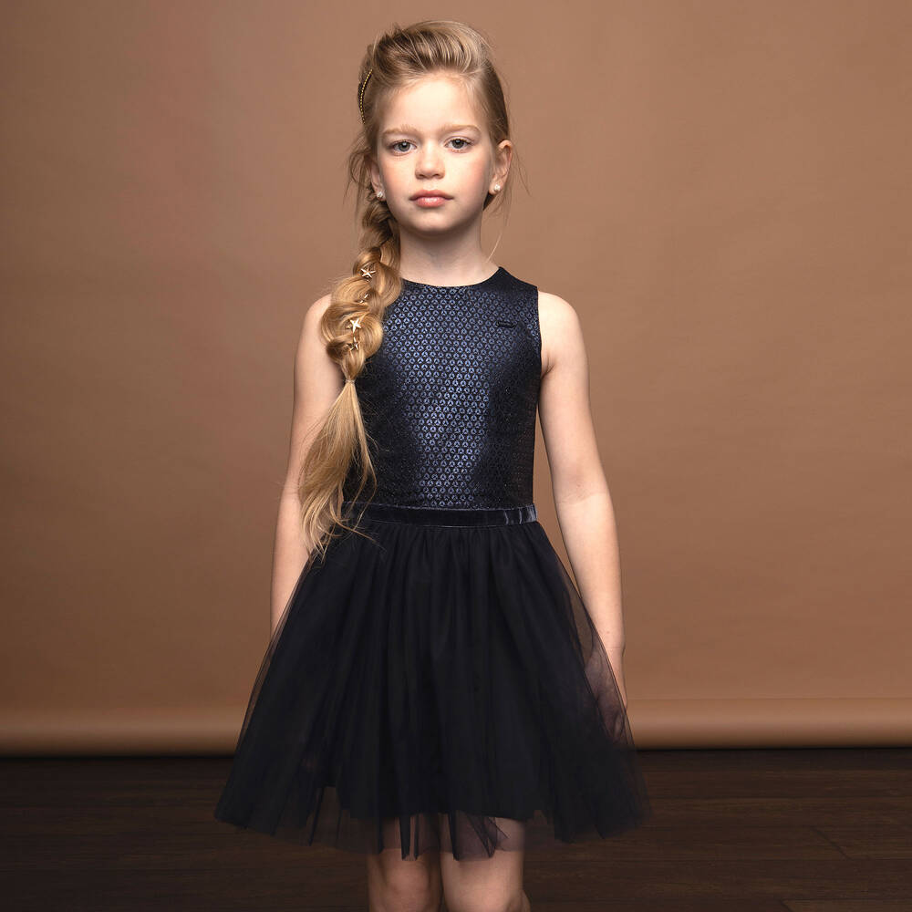 Le Chic-Girls Navy Blue Tulle Dress | Childrensalon Outlet