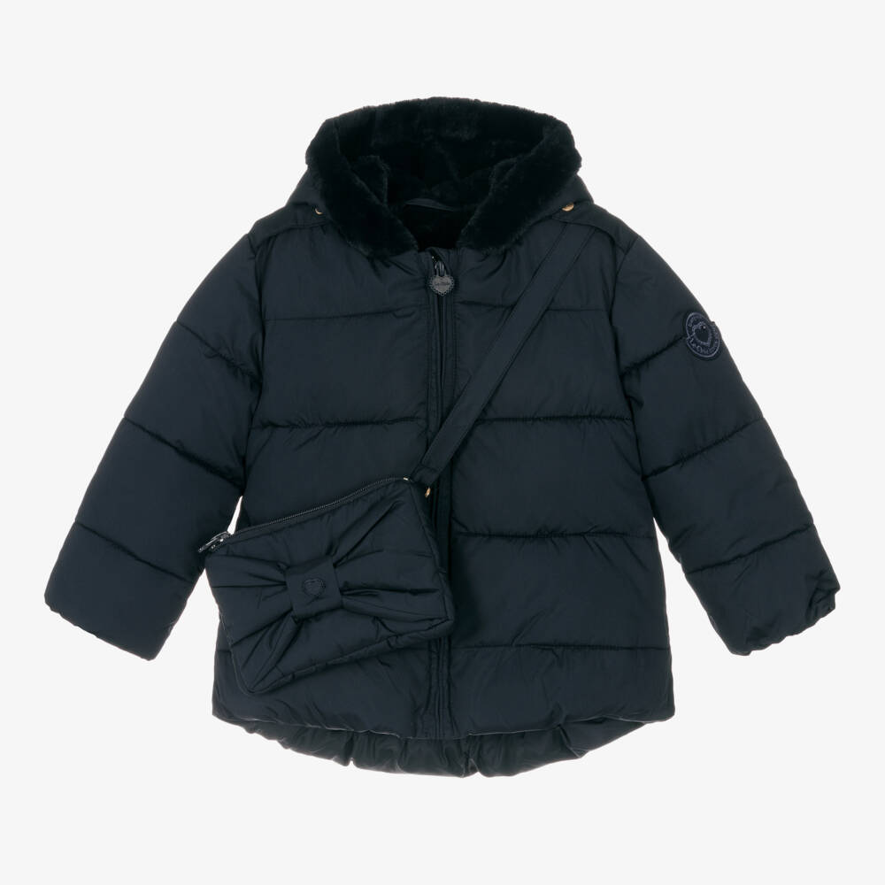 Le Chic-Girls Navy Hooded Puffer Jacket | Childrensalon Outlet