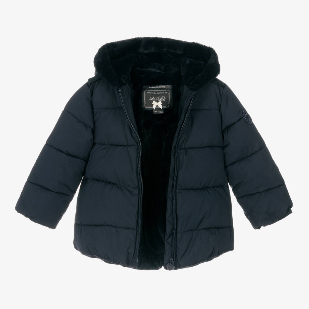 Le Chic-معطف بافر بهودي وحقيبة لون كحلي | Childrensalon Outlet