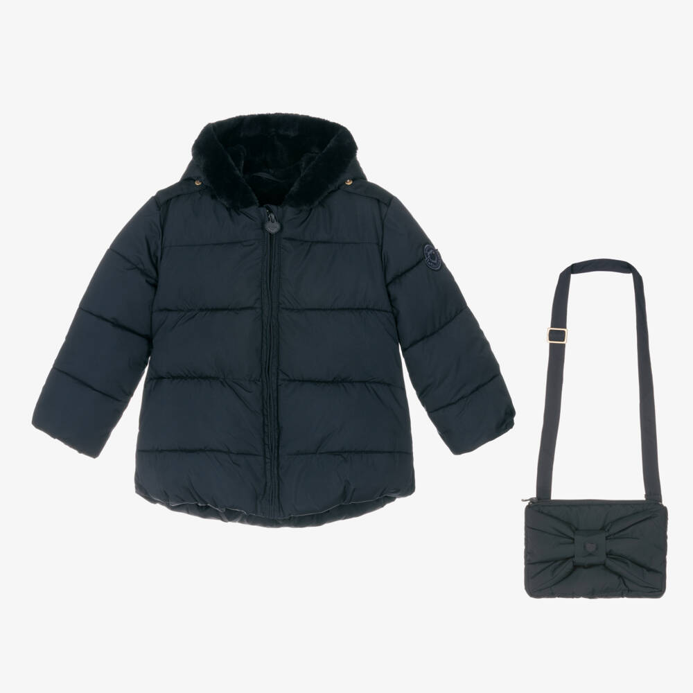 Le Chic-معطف بافر بهودي وحقيبة لون كحلي | Childrensalon Outlet