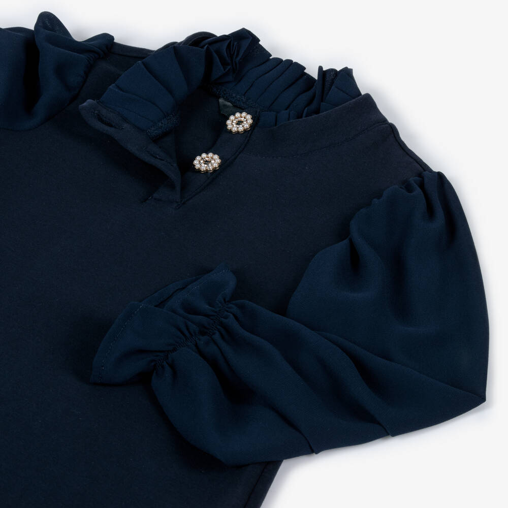 Le Chic-Girls Navy Ruffle Jersey Dress | Childrensalon Outlet