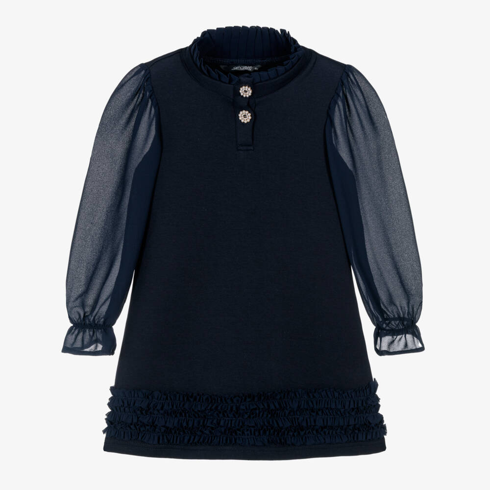 Le Chic-Girls Navy Ruffle Jersey Dress | Childrensalon Outlet
