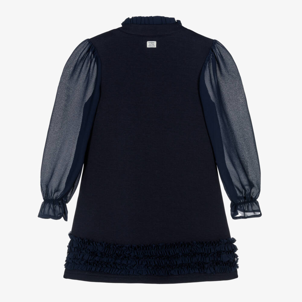 Le Chic-Girls Navy Ruffle Jersey Dress | Childrensalon Outlet